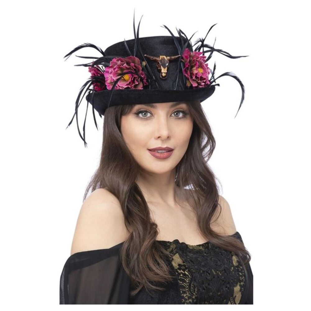 Smiffys Womens/Ladies Floral Horn Top Hat / Black/Pink